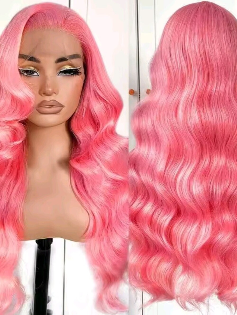 Women's 18" Inch Body Wave Pink 13×6 HD Lace Front Wig Human Hair 250 Density